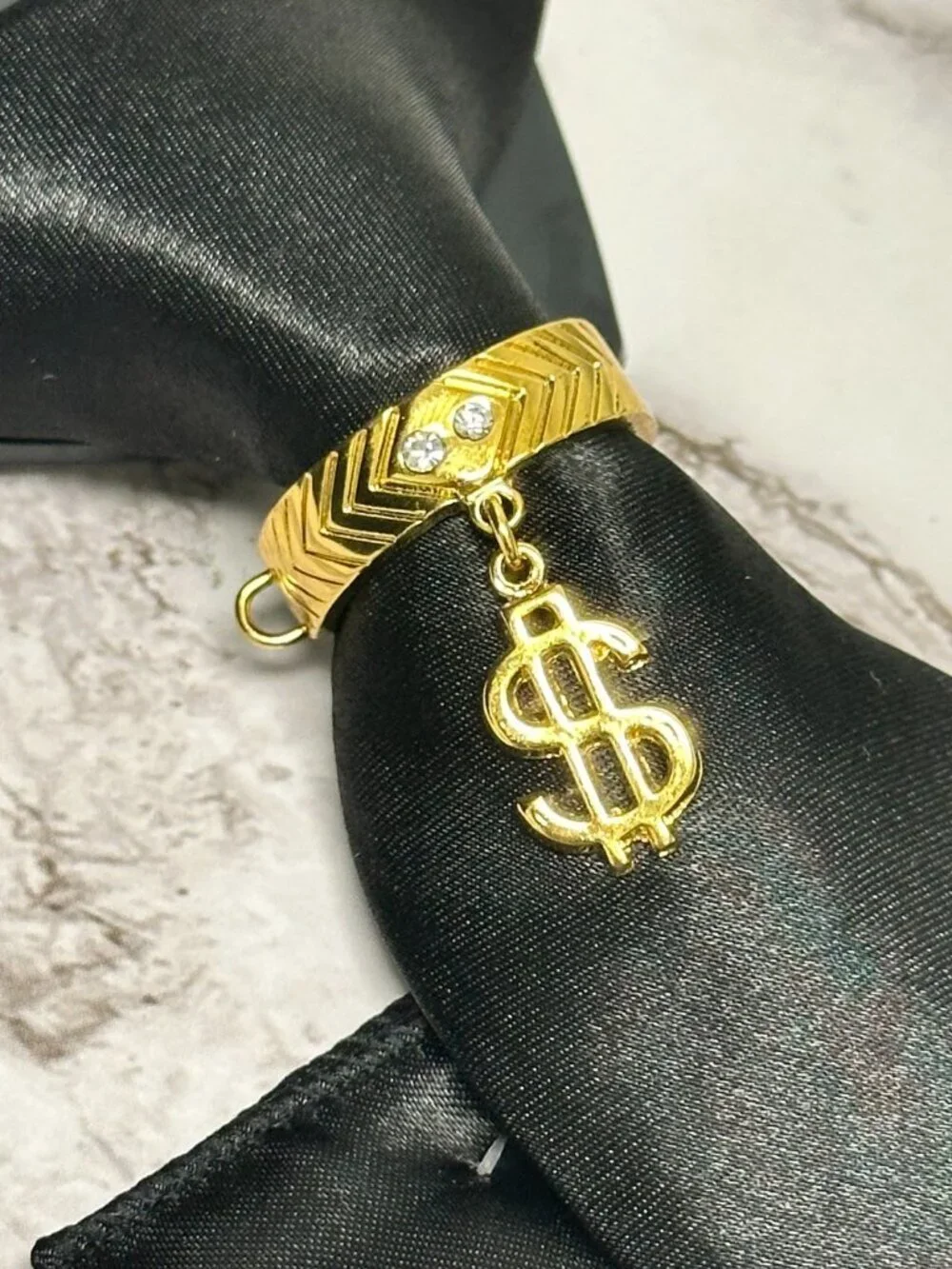 3 for $30 Mens Metal Tie Ring Dollar Money Sign Gold Tone Neckties Clip